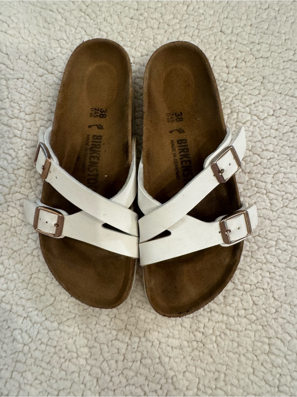 Birkenstock White Yao Balance Criss Cross Slide Sandals EU 38 US 7 7.5